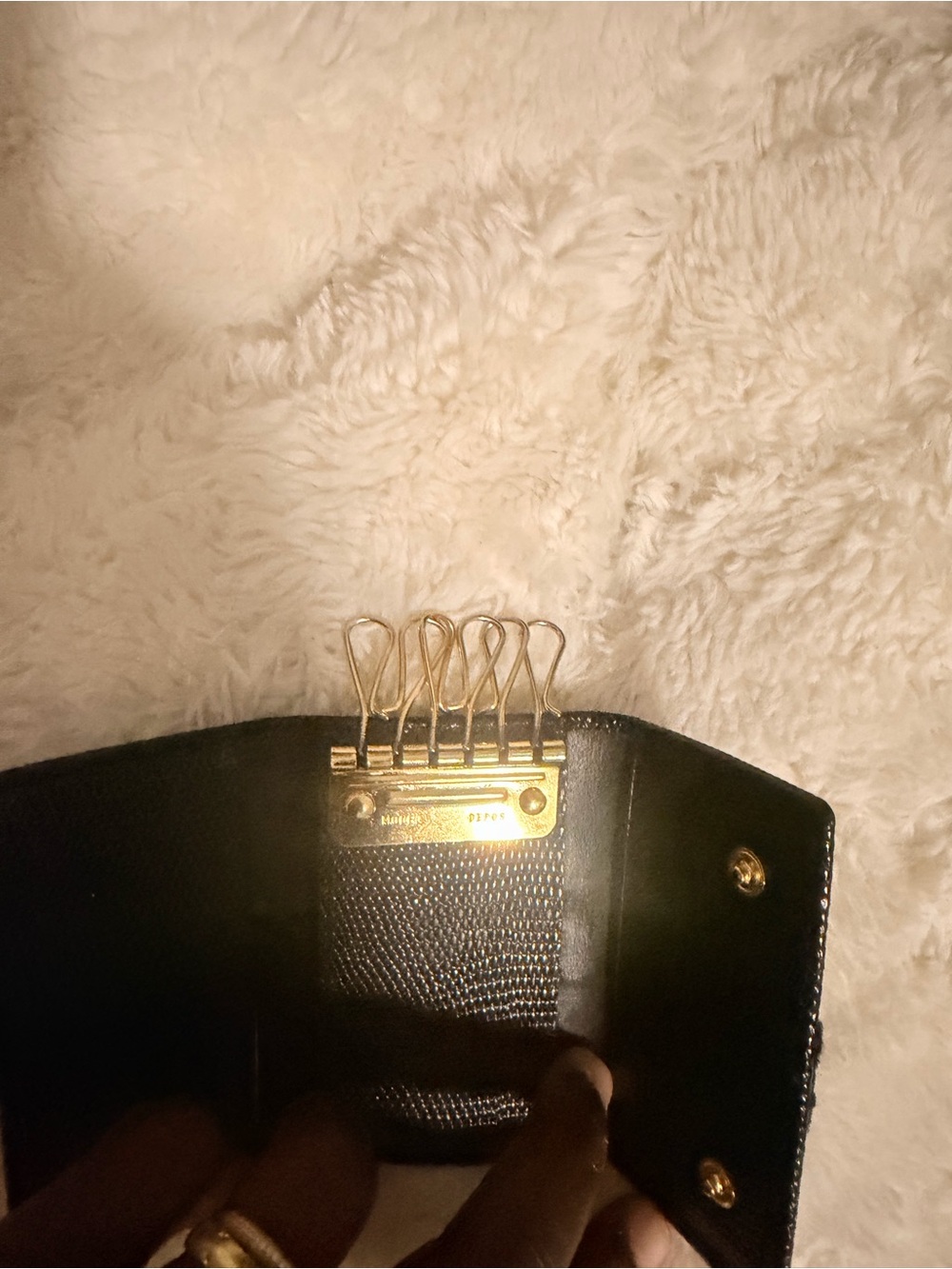 Salvatore Ferragamo Black Textured Leather Card & Key Holder with Gold Gancini - Picture 3 of 7